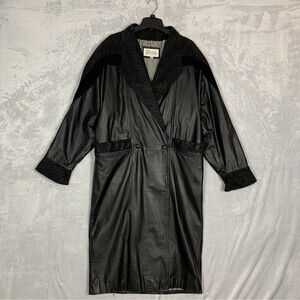 Vintage Pelle Studio Leather Long Trench Coat Womens Large Fully Lined Animal